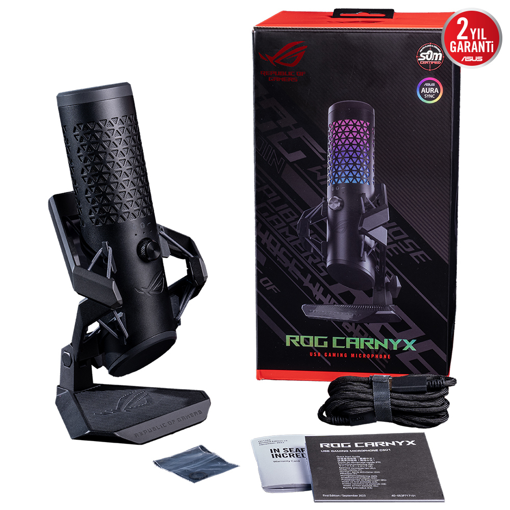 ASUS ROG Carnyx 24-Bit/192kHz RGB Profesyonel USB Oyuncu ve Yayıncı Mikrofonu / 90YH03Z0-BAUA00