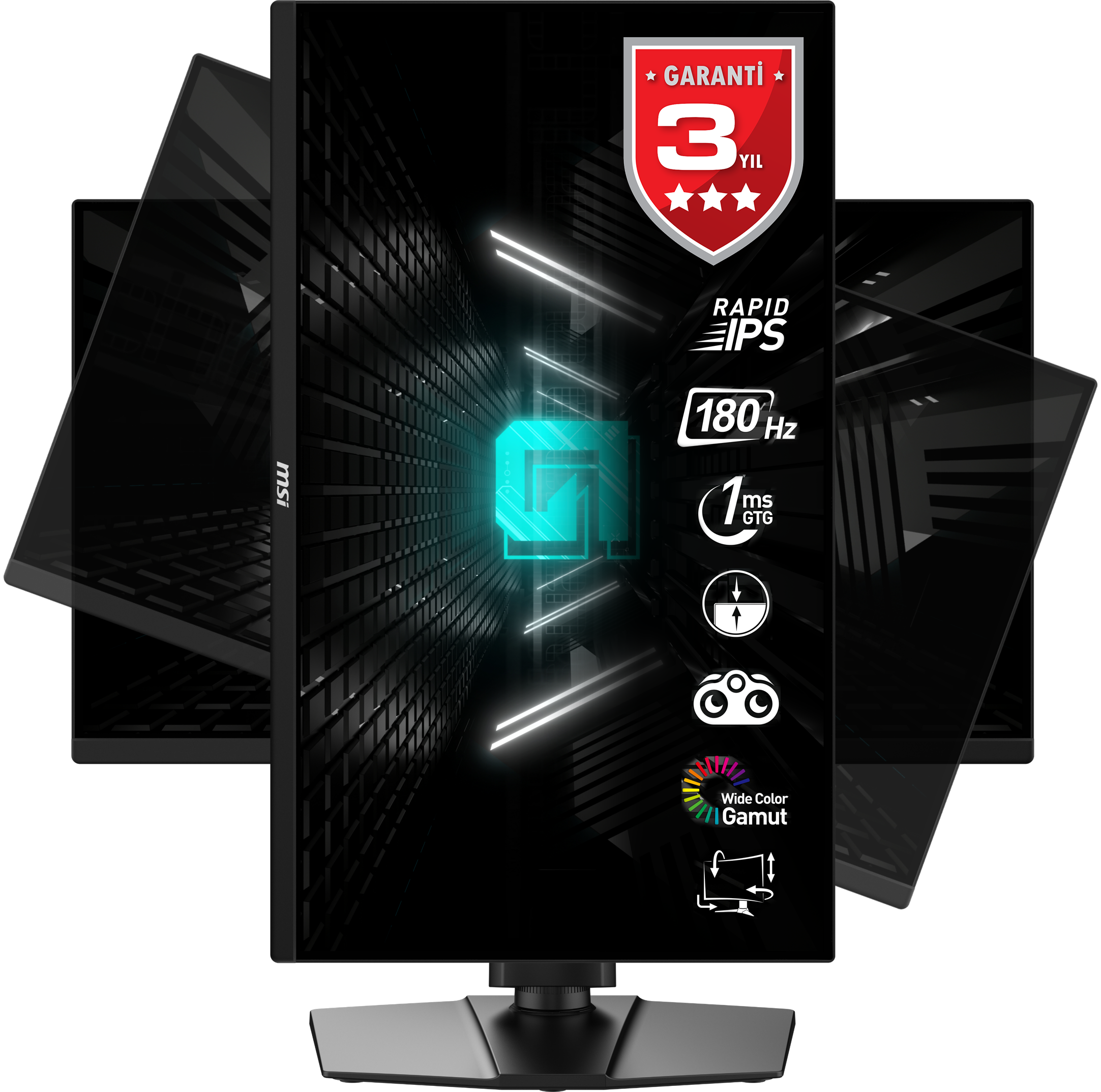 MSI 24.5" RAPID IPS G255PF E2 1ms 180Hz HDMI-DP Pivot Gaming Monitör 1920x1080