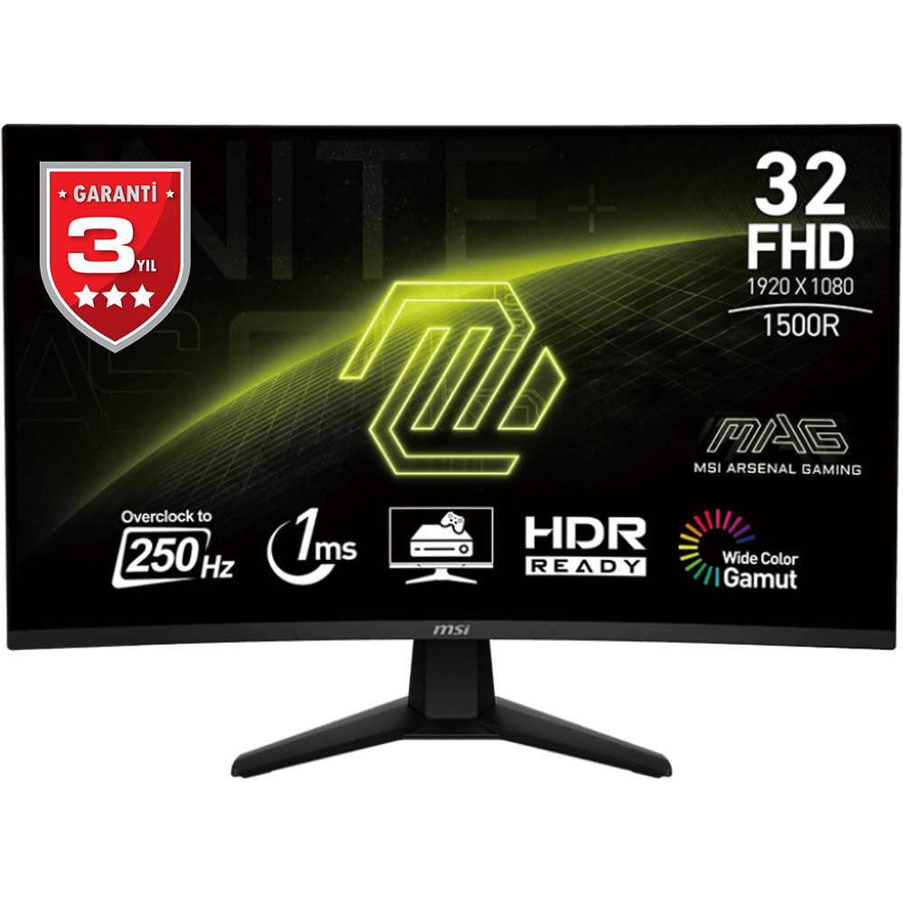 MSI 31.5" VA MAG 32C6X 1MS 250HZ HDMI-DP Kavisli Gaming Monitör 1920x1080