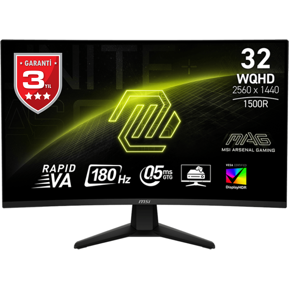 MSI 31.5" RAPID VA MAG 32CQ6F 1MS 180HZ HDMI-DP Kavisli Gaming Monitör 2560x1440