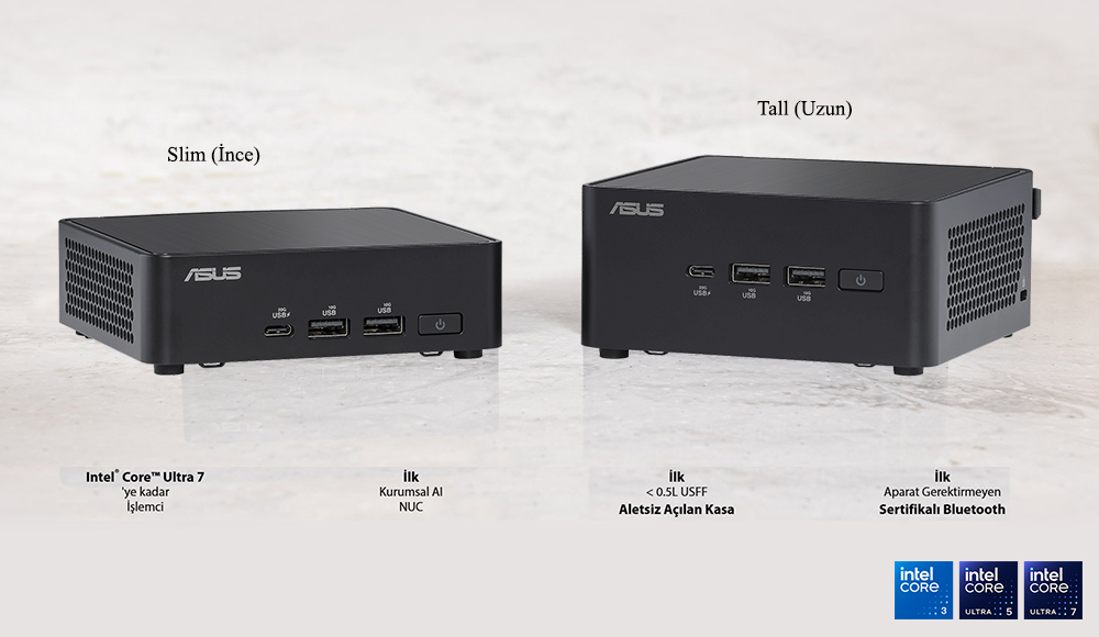 ASUS CORE 3 100U-RAM DİSK YOK-FDOS MINI PC  / NUC14 PRO SLIM KIT NUC14RVKI3 / 90AR0062-M00040