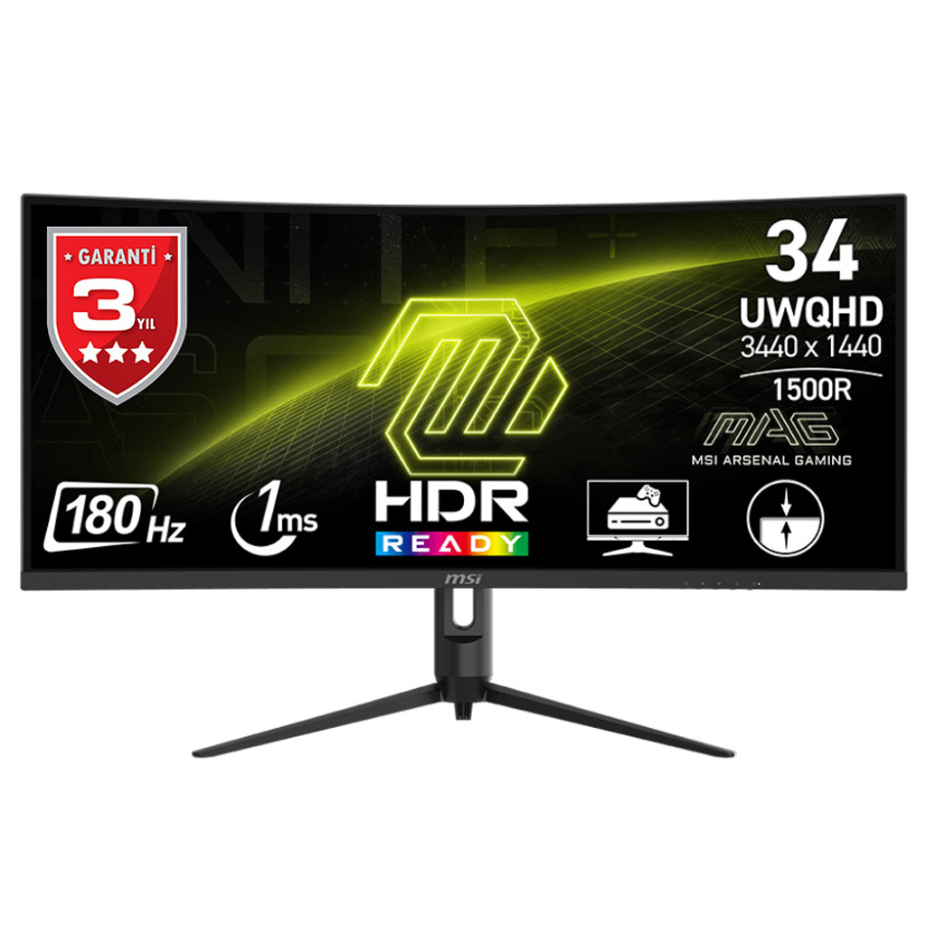 MSI 34" VA MAG 342CQR E2 1MS 180HZ HDMI-DP Kavisli Gaming Monitör 3440x1440