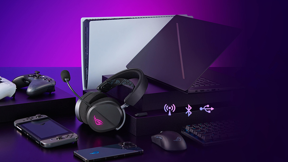 ASUS ROG Pelta Siyah Hafif  (2.4GHz / Bluetooth / USB-C) ARGB Kablosuz Oyuncu Kulaklığı / 90YH0410-BHUA00