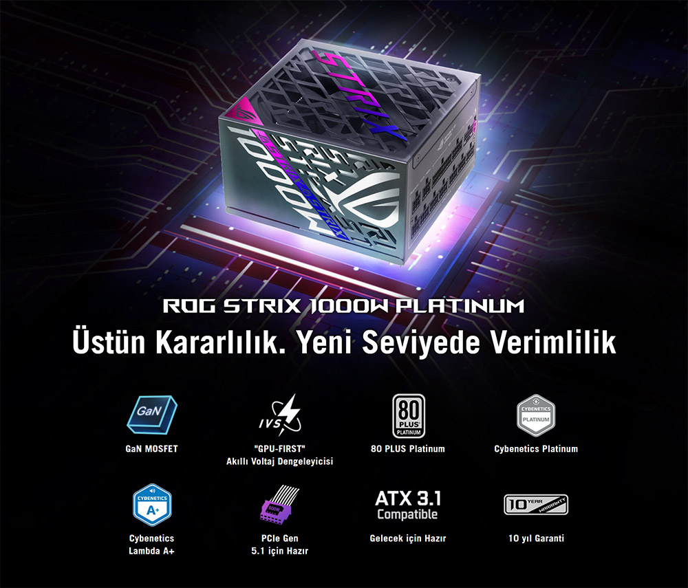 ASUS 1000w 80+ Gold ROG STRIX 1000P Gaming Tam Modüler Power Supply / 90YE00W1-B0NA00