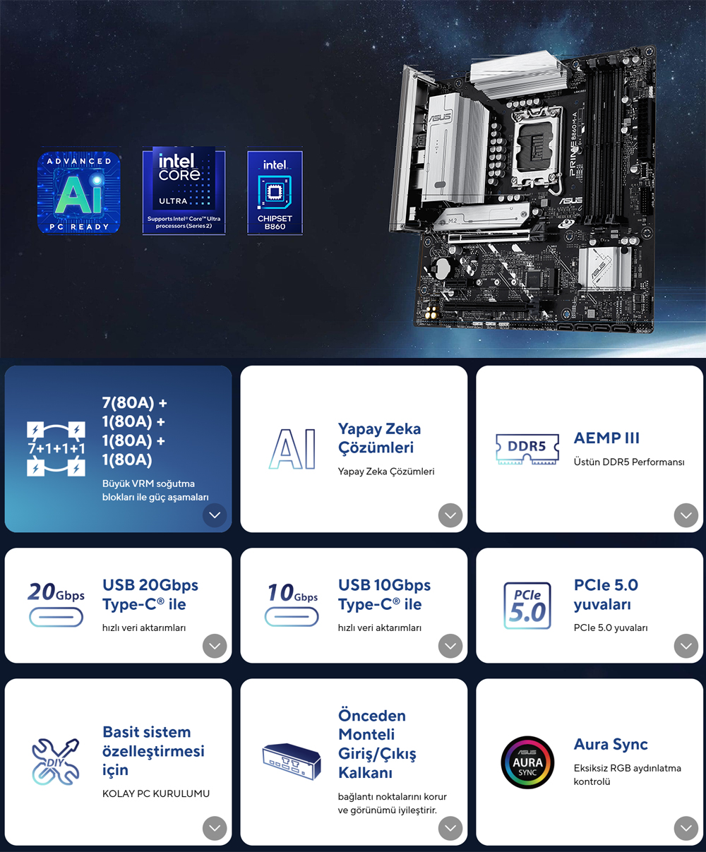 ASUS PRIME B860M-A-CSM DDR5 HDMI-DP TYPEC PCIE 5.0 1851p mATX / 90MB1K00-M0EAYC