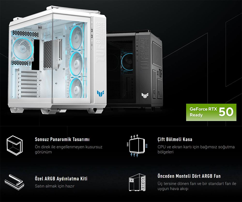 ASUS TUF GAMING GT502 HORIZON Gaming Mid-Tower PC Kasası Beyaz / 90DC0093-B19010