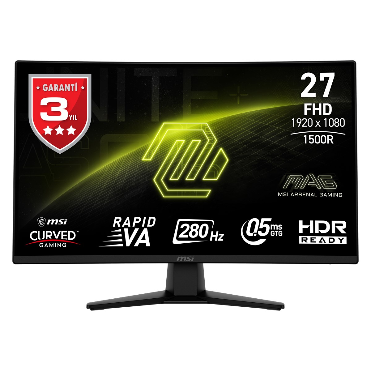 MSI 27" RAPID VA MAG 274CXF 0.5MS 280HZ HDMI-DP Kavisli Gaming Monitör 1920x1080