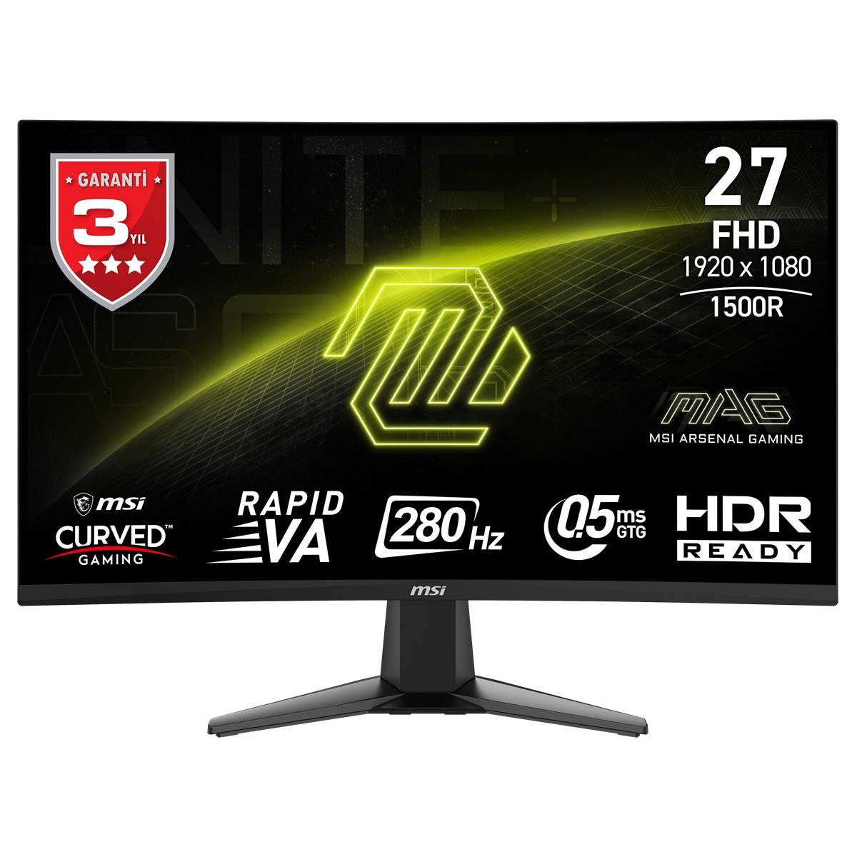 MSI 27" RAPID VA MAG 276CXF 0.5MS 280HZ HDMI-DP Kavisli Gaming Monitör 1920x1080