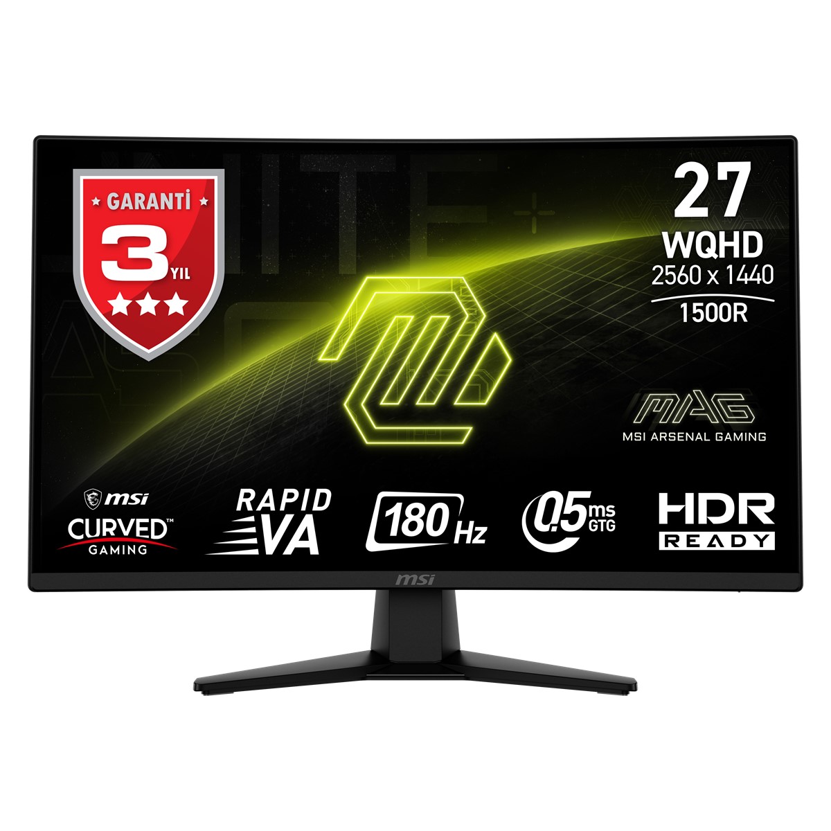 MSI 27" RAPID VA MAG 274CQF 0.5ms 180Hz HDMI-DP Kavisli Gaming Monitör 2560x1440