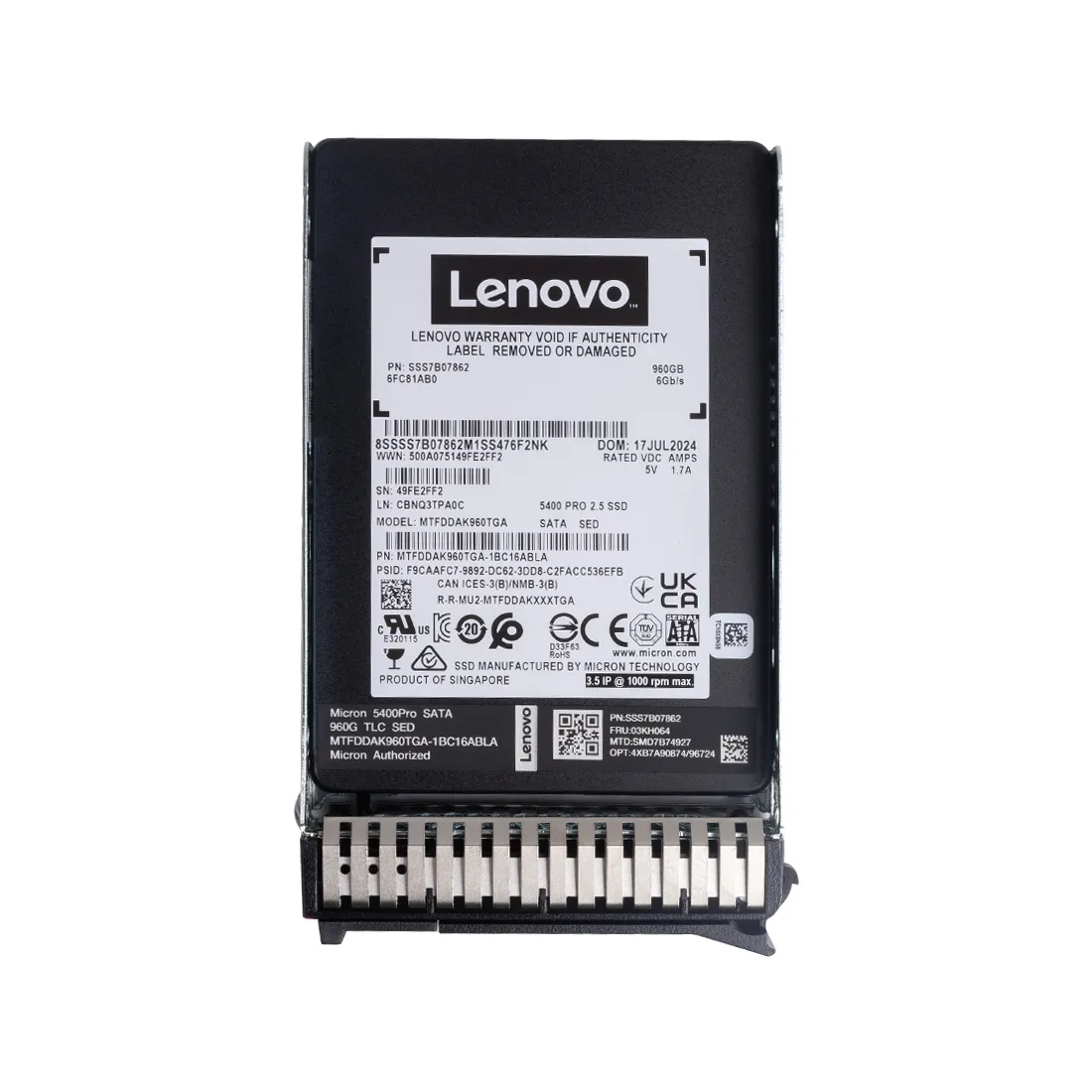 LENOVO 960GB 2.5" ThinkSystem 4XB7A90874 Enterprise Sata-3 Hot-Swap SSD Disk
