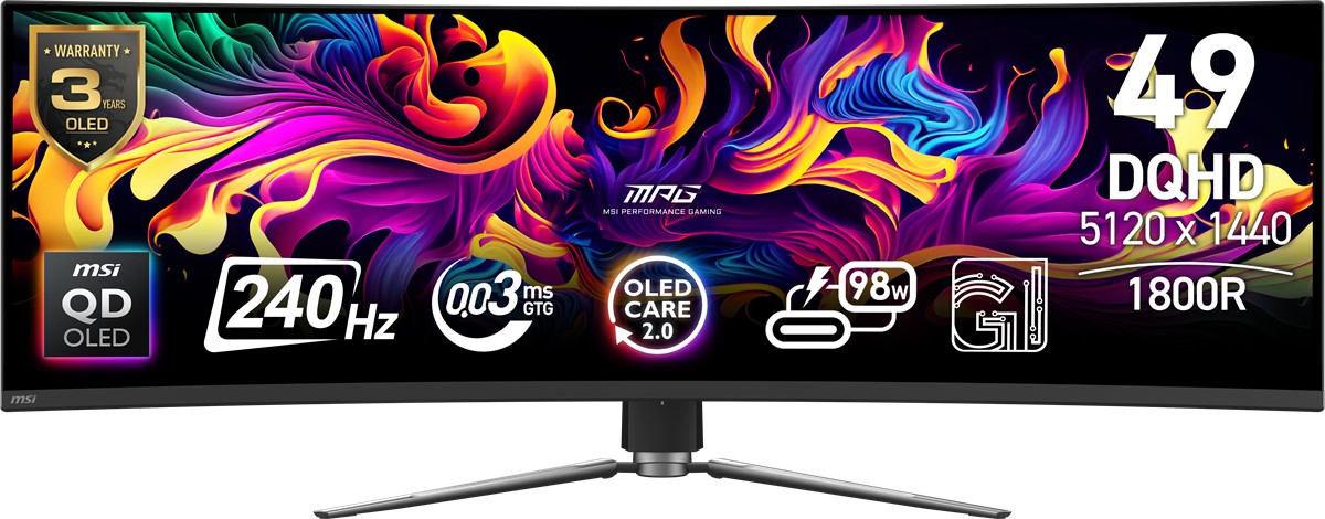 MSI 49" MPG 491CQPX QD-OLED 0.03MS 240HZ HDMI-DP Kavisli Gaming Monitör 5120x1440