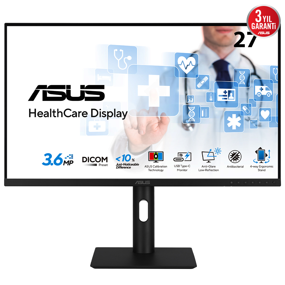 ASUS 27" IPS HA2741A 5MS 75HZ HDMI-DP TYPEC Medikal Pivot Monitör 2560x1440