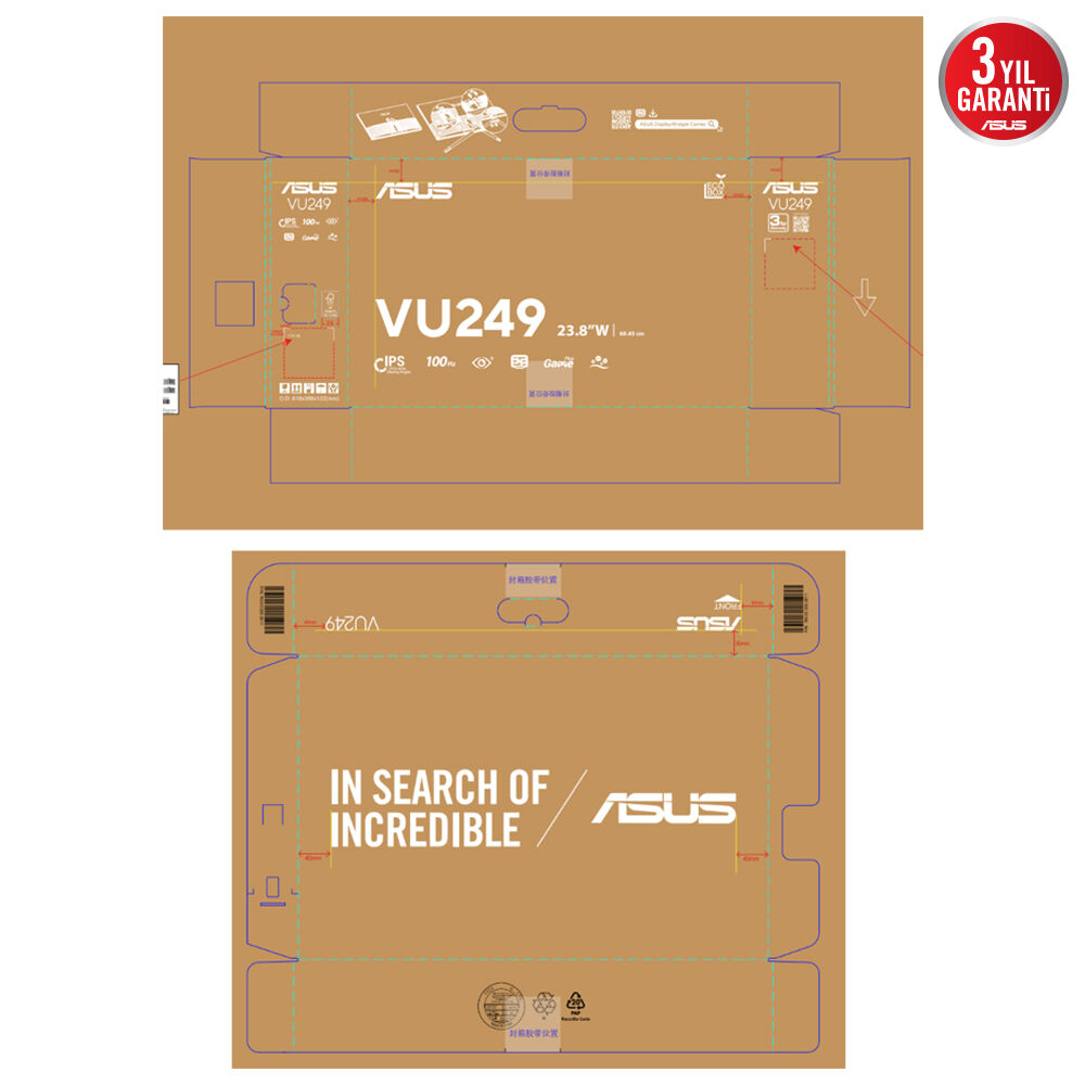 ASUS 23.8" IPS VU249HFI-W 1MS 100HZ HDMI Nano Iyon Ev Ofis Monitörü Beyaz 1920x1080 / 90LM09JT-B01K70