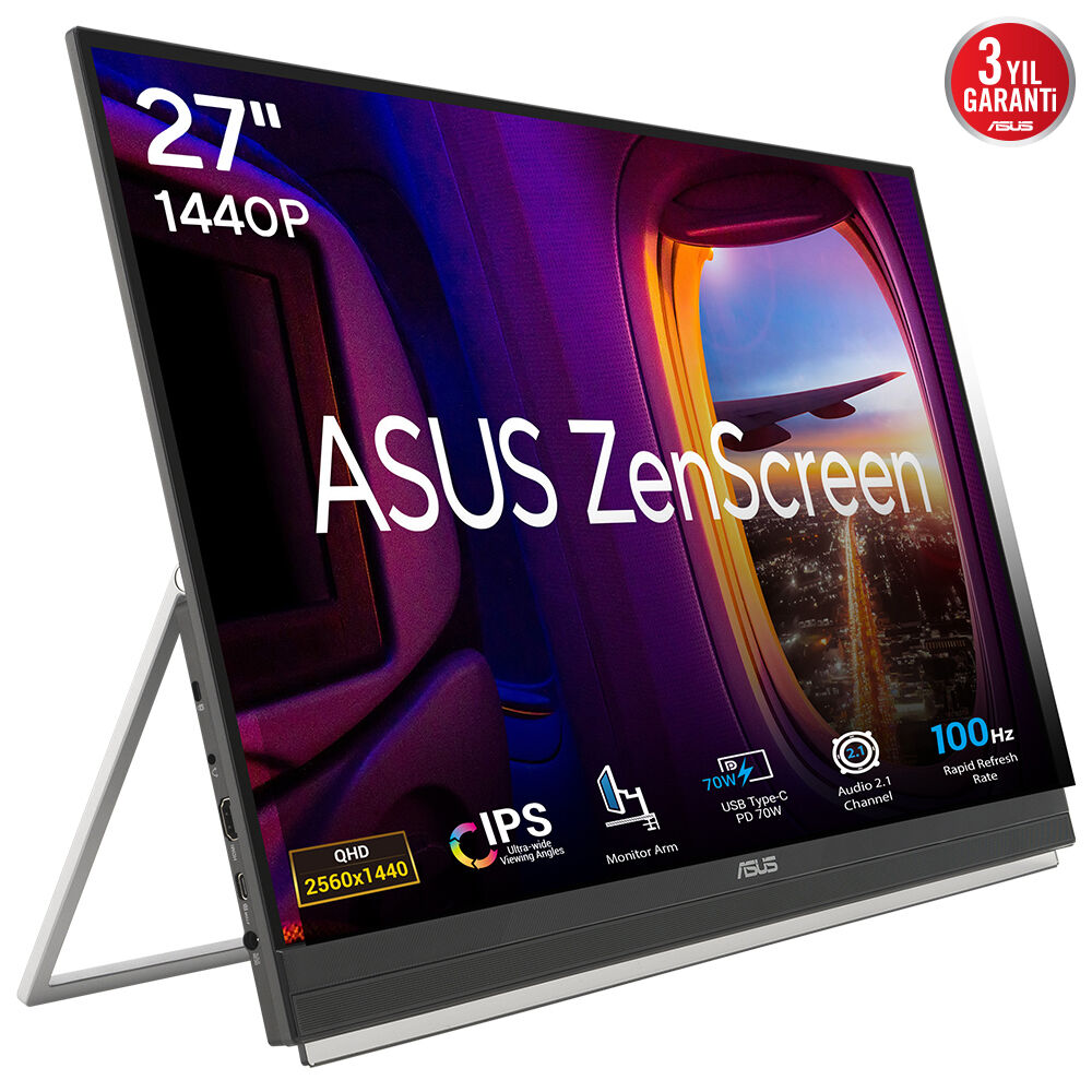 ASUS 27" IPS ZenScreen MB27ACF 5MS 100HZ HDMI-TYPEC Taşınabilir Monitör 2560x1440 / 90LM0AU5-B01A71