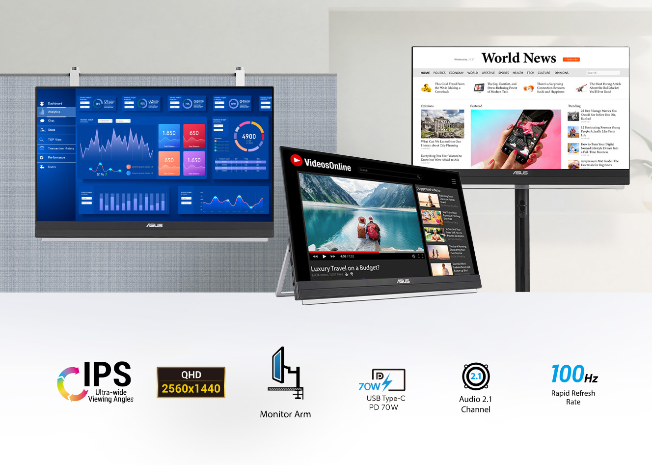 ASUS 27" IPS ZenScreen MB27ACF 5MS 100HZ HDMI-TYPEC Taşınabilir Monitör 2560x1440 / 90LM0AU5-B01A71