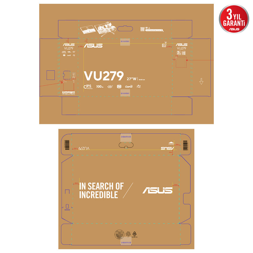 ASUS 27" IPS VU279HFI-W 1MS 100HZ HDMI  Nano İyon Monitör Beyaz 1920x1080 / 90LM09IT-B01K70