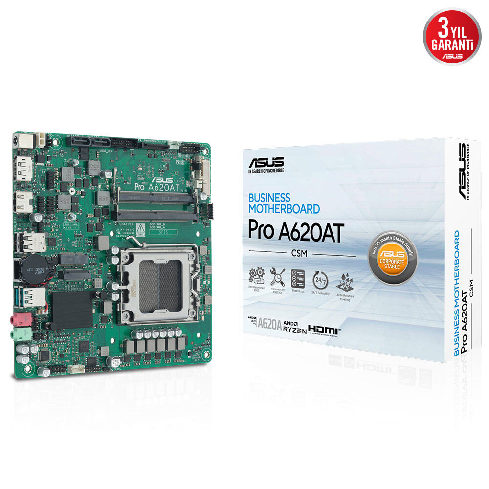 ASUS PRO A620AT- CSM DDR5 HDMI-DP PCIE 4.0 AM5 mATX Kurumsal Anakart
