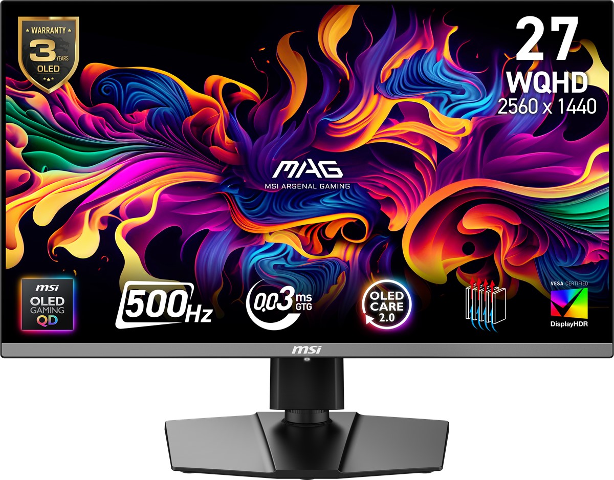 MSI 26.5" MAG 272QP QD-OLED X50 0.03MS 500HZ HDMI-DP Pivot Gaming Monitör 2560x1440