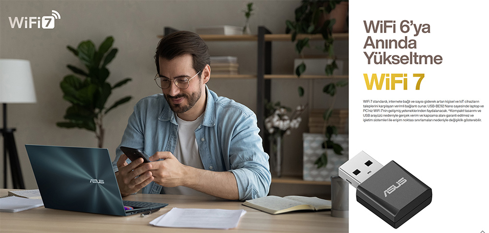 ASUS USB-BE92 NANO WIFI7 BE6500 Kablosuz Usb Adaptör