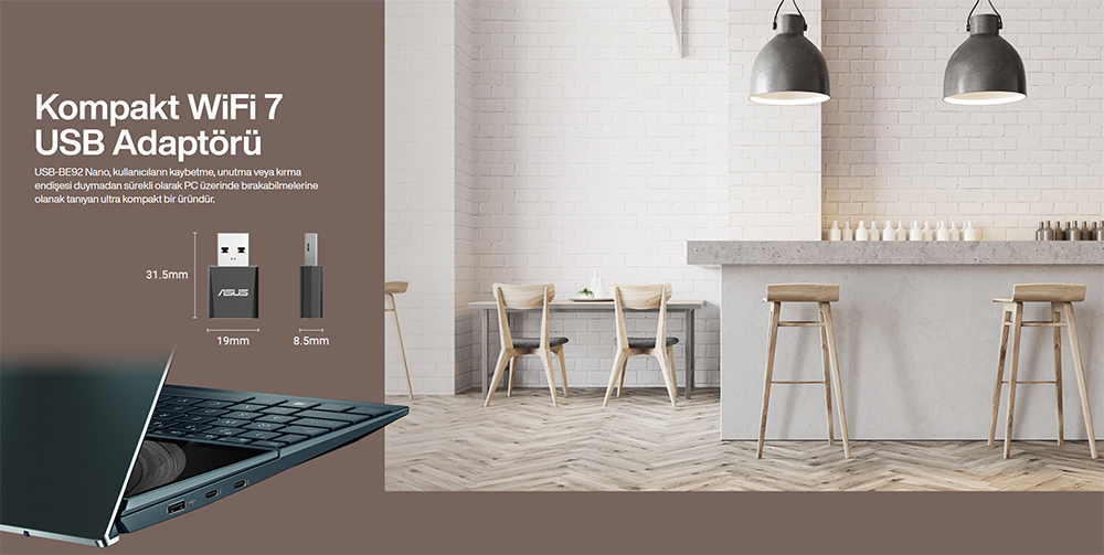 ASUS USB-BE92 NANO WIFI7 BE6500 Kablosuz Usb Adaptör