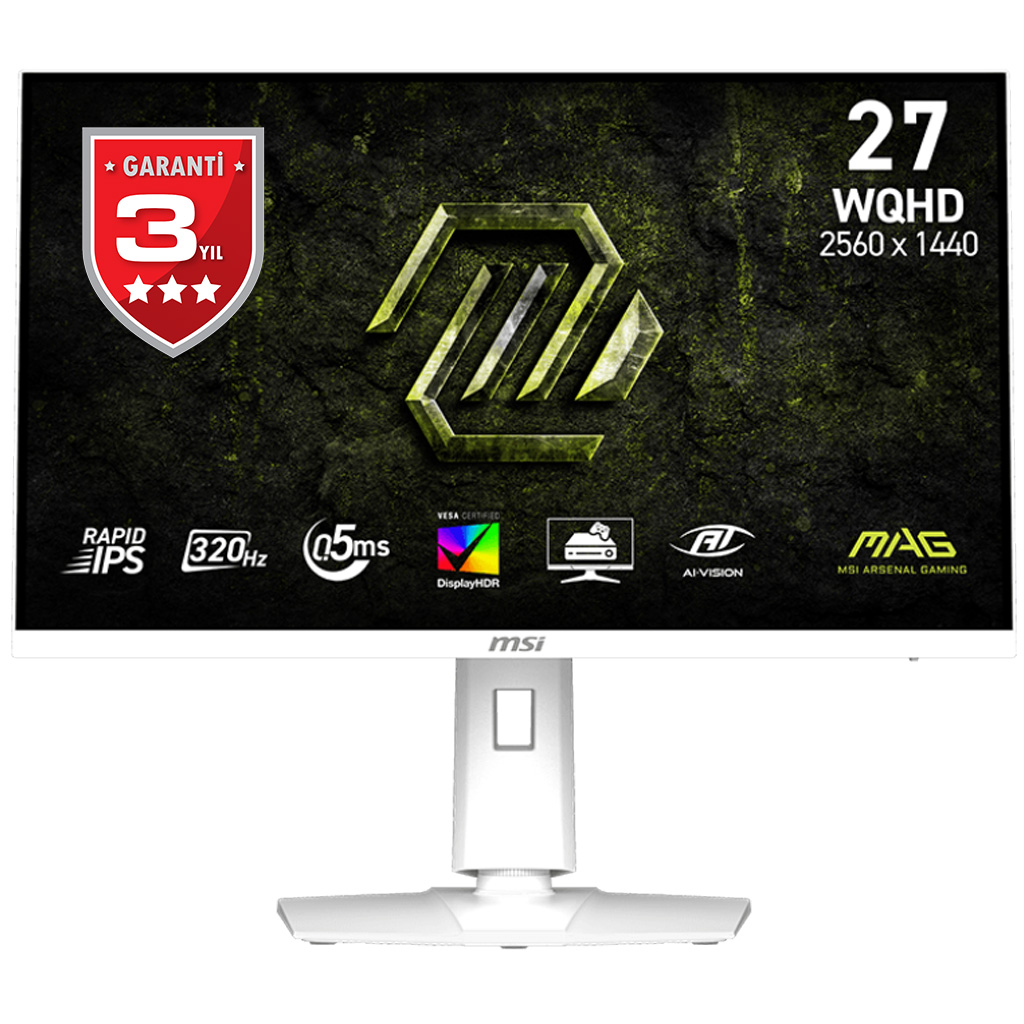 MSI 27" RAPID IPS MAG 274QRFW X32 0.5MS 320HZ HDMI-DP Pivot Gaming Monitör Beyaz 2560x1440