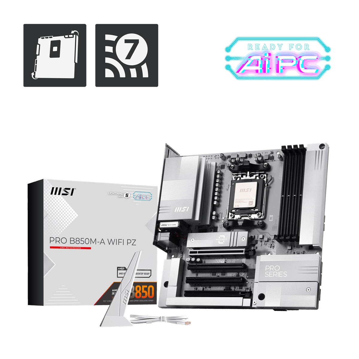 MSI PRO B850M-A WIFI7 PZ DDR5 HDMI-DP TYPEC PCIE 5.0 AM5 mATX BEYAZ