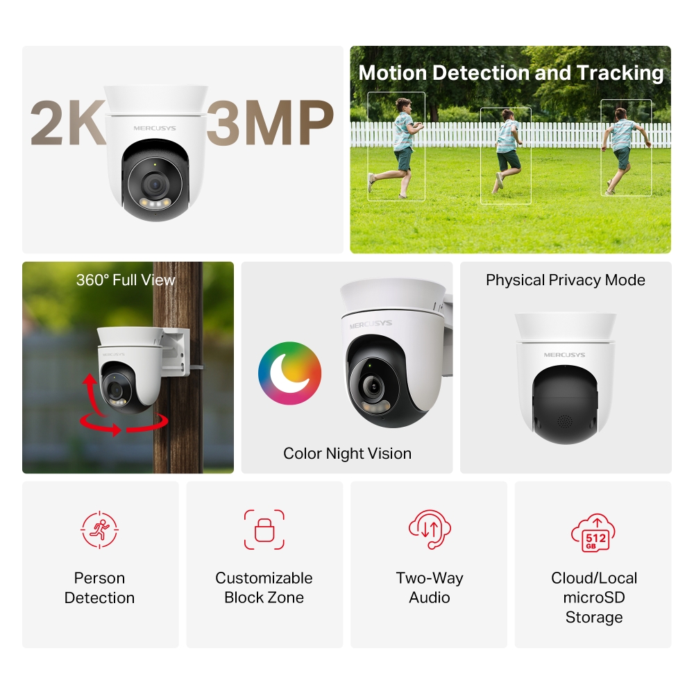 TP-LINK 3MP 4mm  Wıfı Kablosuz Pan-Tilt IP Kamera MC510