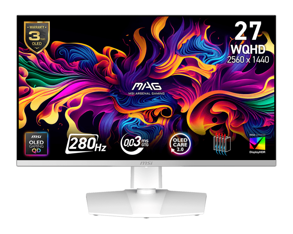 MSI 26.5" MAG 272QPW QD-OLED X28 0.03MS 280HZ HDMI-DP TYPEC Gaming Monitör Beyaz 2560x1440
