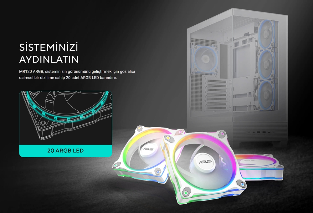 ASUS PRIME MR120 ARGB Beyaz Üçlü Kasa Fanı Seti (3'li set) / 90DA00I3-B09020