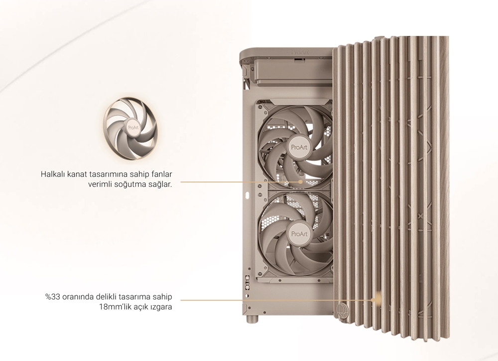 ASUS PROART PA401 WOOD MESH PWM BEIGE Gaming Mid-Tower PC Kasası