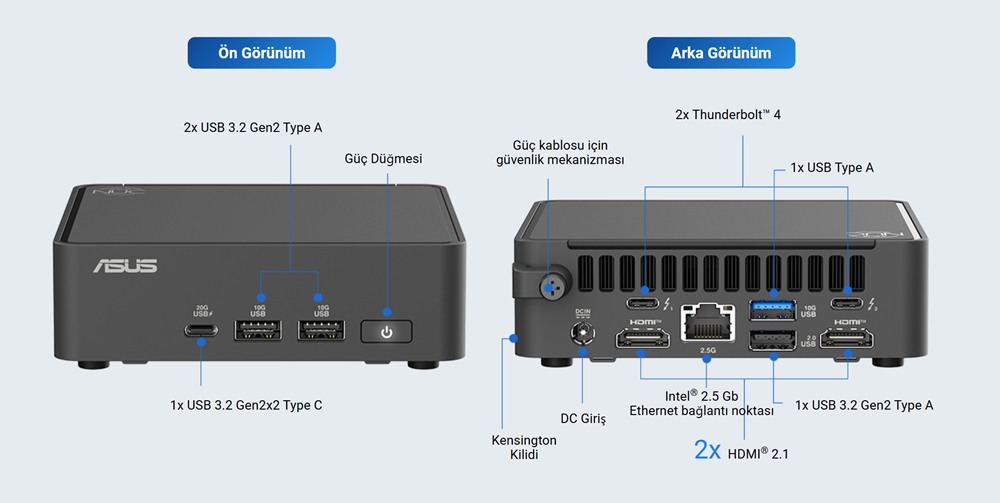 ASUS CORE 7 240H-RAM DİSK YOK-FDOS MINI PC / NUC15 PRO SLIM KITRNUC15CRKC700002 / 90AR00R2-M00070