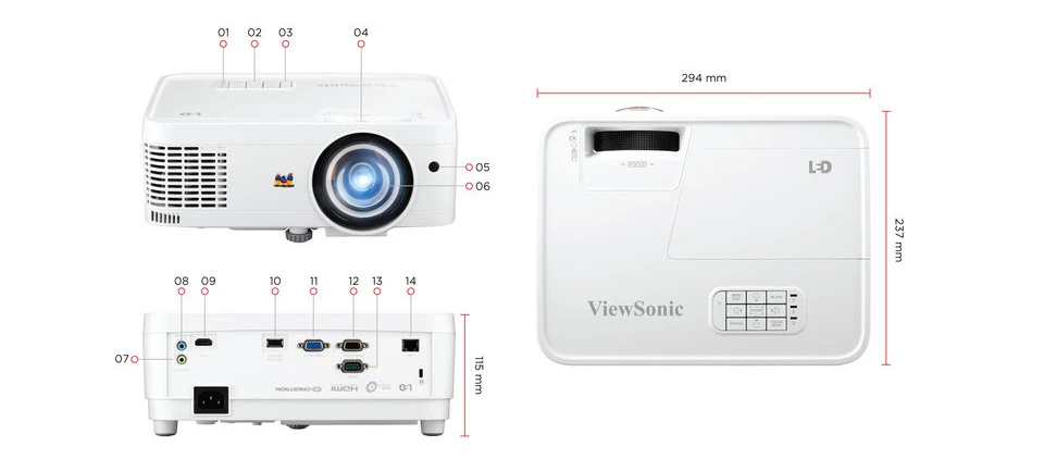 VIEWSONIC 3300ansilümen LSD300W-ST 1280x800 WXGA Kısa Mesafe Lazer Projeksiyon Cihazı