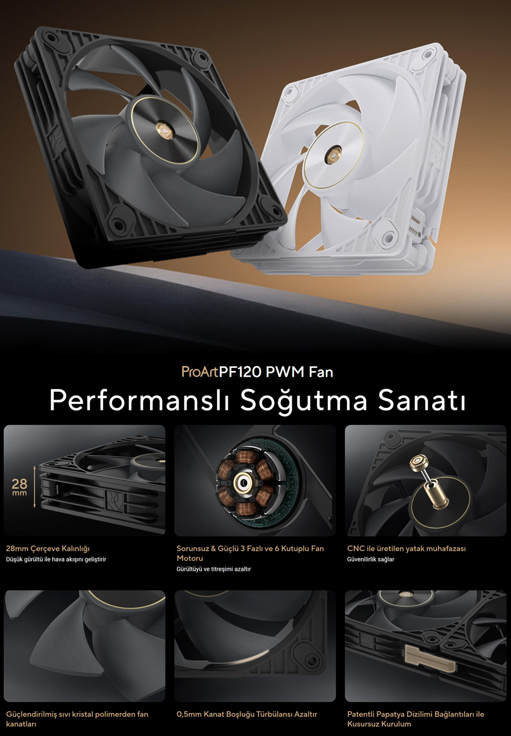 ASUS ProArt PF120 Siyah 120mm PWM Kasa/Radyatör Fanı (3'lü Paket + Kontrolcü) / 90DA00M0-B09020