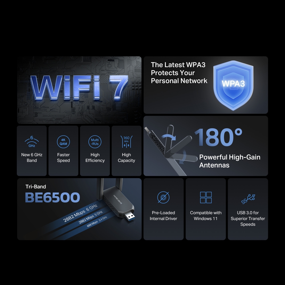 MERCUSYS MA37BE WIFI7 BE3600 Kablosuz USB Adaptör