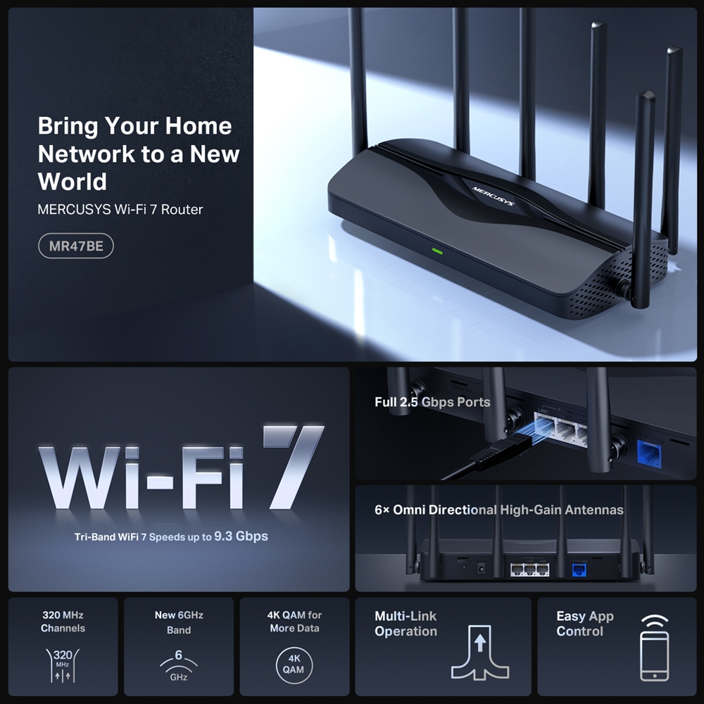MERCUSYS MR47BE WIFI7 BE9300 Üç Bant Router
