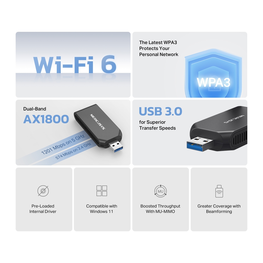 MERCUSYS MA70XM WIFI6 AX1800 Kablosuz Ağ Adaptörü