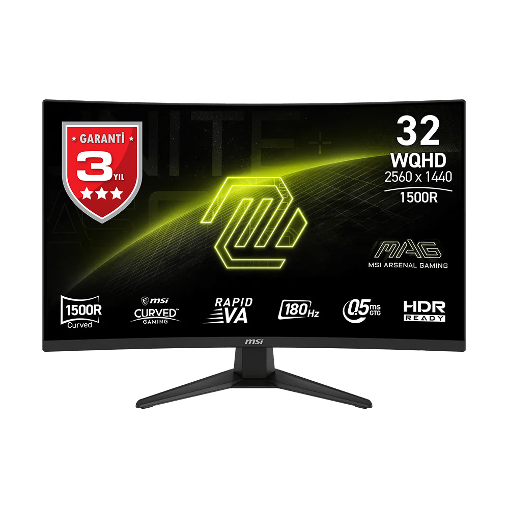MSI 31.5" RAPID VA MAG 321CQF E18 0.5MS 180HZ Kavisli Gaming Monitör 2560x1440