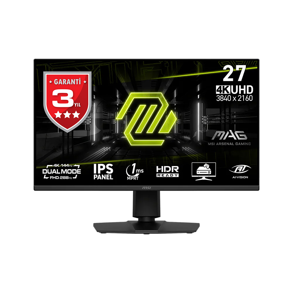 MSI 27" IPS MAG 275UPD E14 1MS 144/288HZ Çift Mod HDMI-DP Pivot Gaming Monitör 3840x2160
