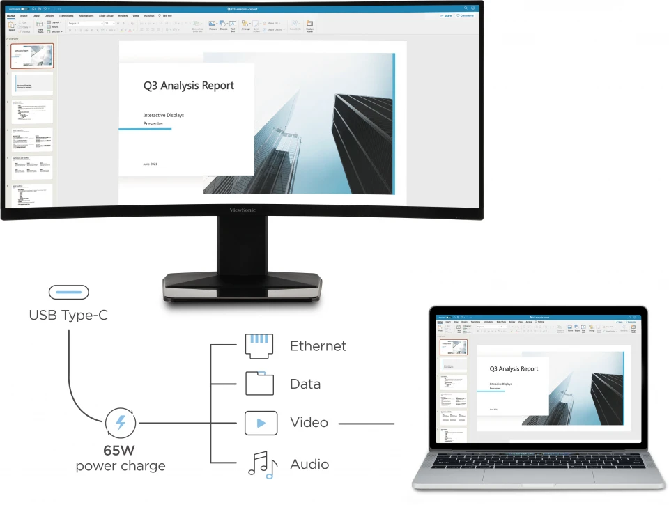 VIEWSONIC 34" VA VG3419C-2 VS20781 3.5MS 120HZ HDMI-DP TYPEC RJ45 Kavisli Docking Monitör 3440x1440