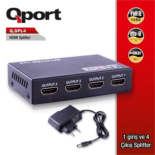 QPORT 4port Q-SPL4 1port HDMI (giriş) 4port HDMI (çıkış) 1920x1080 HDMI Splitter ikinci görünüm