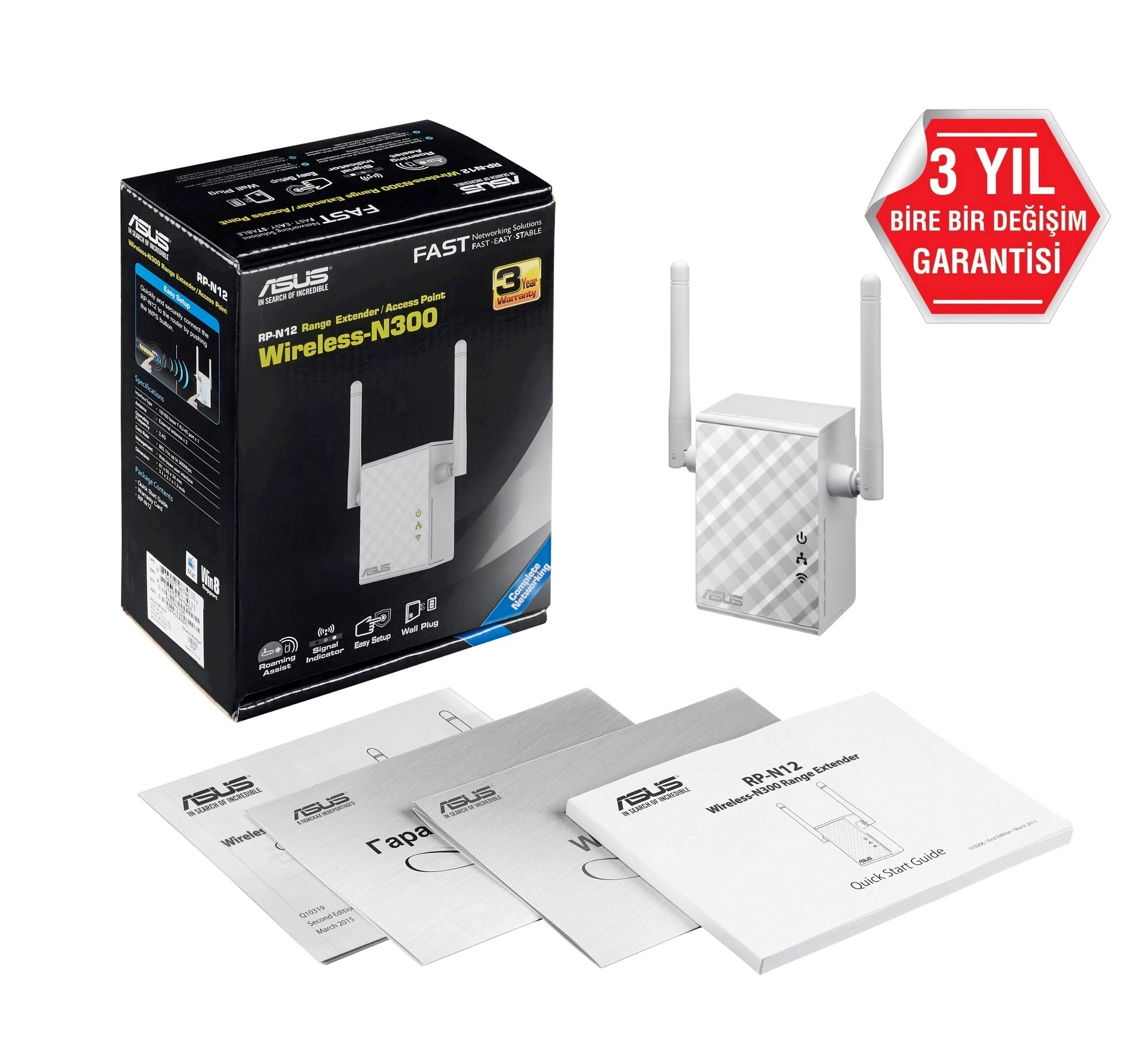 ASUS RP-N12 N300 2.4GHZ Mesafe Genişletici EV Ofis Tipi 2x 2dbi sabit anten