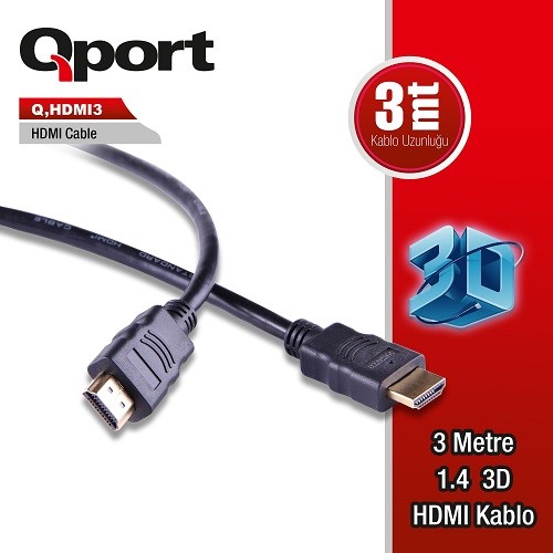QPORT 3metre Q-HDMI3 HDMI Kablo Gold 1.4v