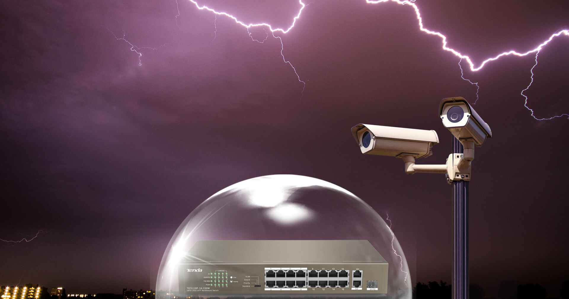 TENDA 16port PoE 150w 10/100 1-SFP Yönetilemez Switch TEF1118P-16-150W