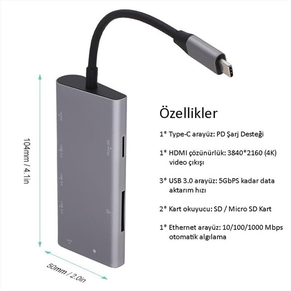CODEGEN CDG-CNV40 Gigabit TypeC Ethernet Çoklayıcı Hub
