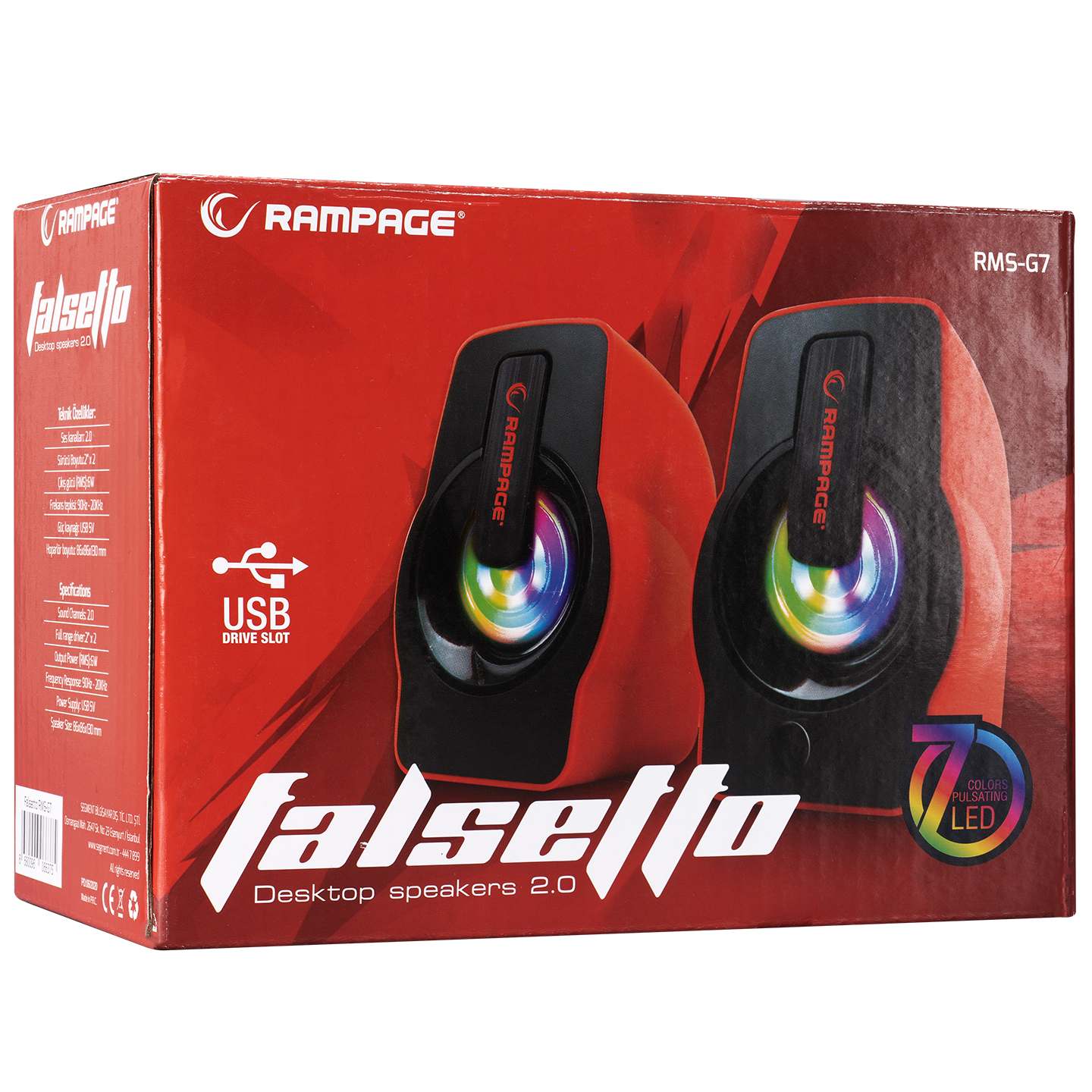 RAMPAGE RMS-G7 Falsetto 1+1 USB Kırmızı 6w Hoparlör RGB Ledli ikinci görünüm