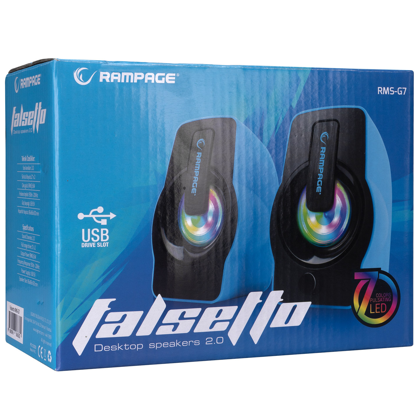 RAMPAGE RMS-G7 Falsetto 1+1 USB Mavi 6w Hoparlör RGB Ledli ikinci görünüm