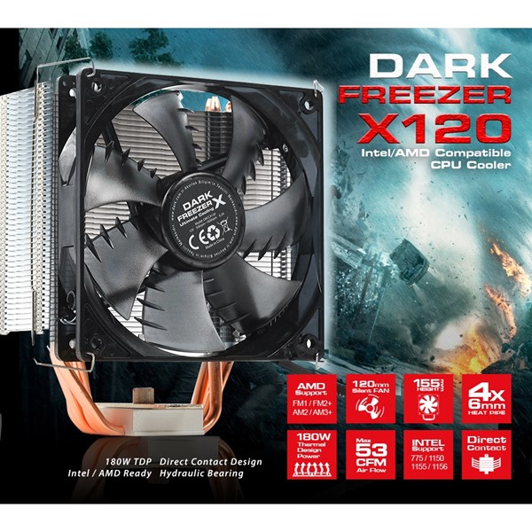 DARK 120mm Freezer X120 DKCCX120 LED Hava Soğutmalı AM5-1851p İşlemci Fanı ikinci görünüm