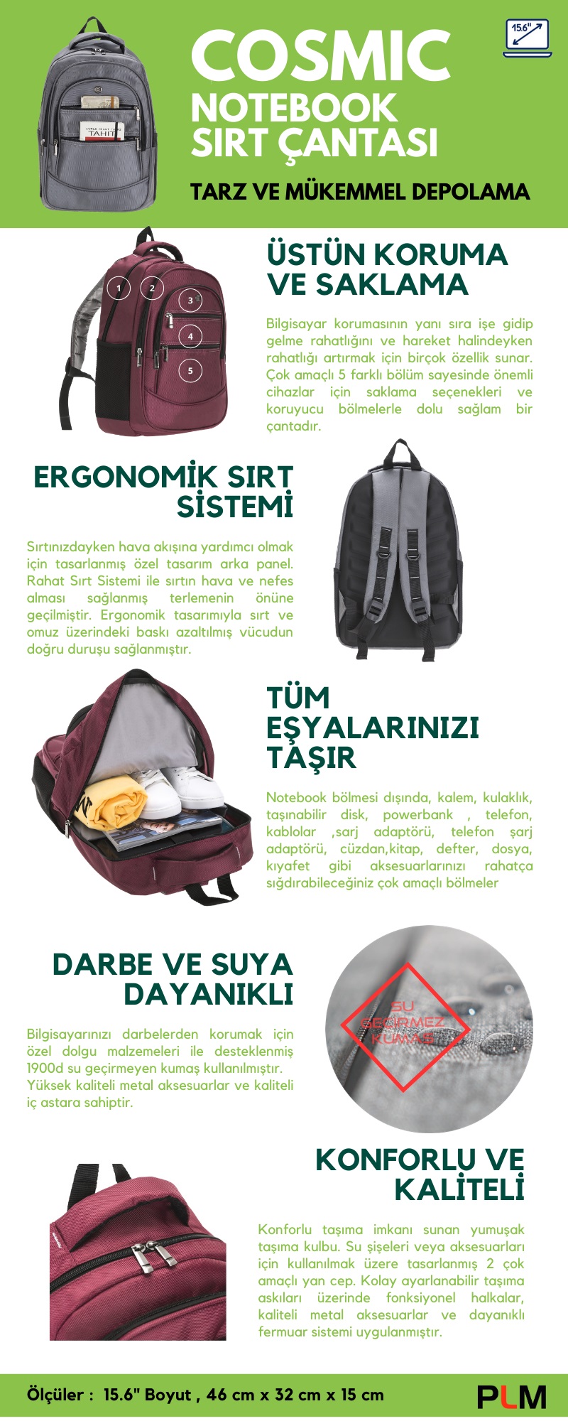 PLM 17" Cosmic Siyah Notebook Sırt Çantası