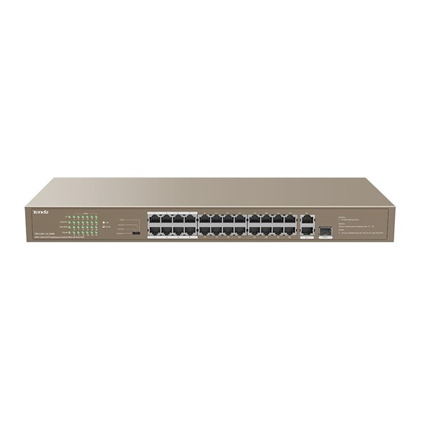 TENDA 24port PoE 250w 1-SFP 10/100/ 2-GbE Yönetilemez Switch TEF1126P-24-250W
