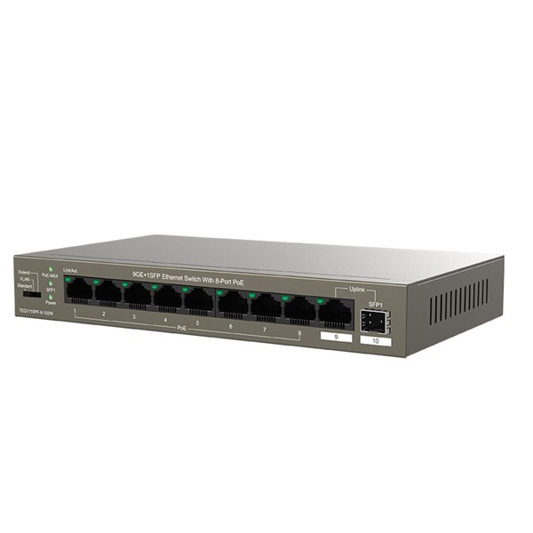 TENDA 8port PoE 102w 1-SFP Gigabit Yönetilemez Switch TEG1110PF-8-120W